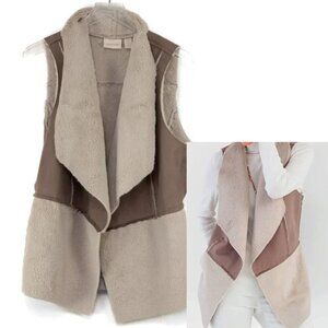 Chico's Faux Shearling Vest Open Front Comfy Soft Outerwear Tan Size 1 Medium